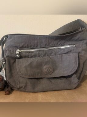 Kipling Syro Gray Crossbody Bag with Monkey Charm